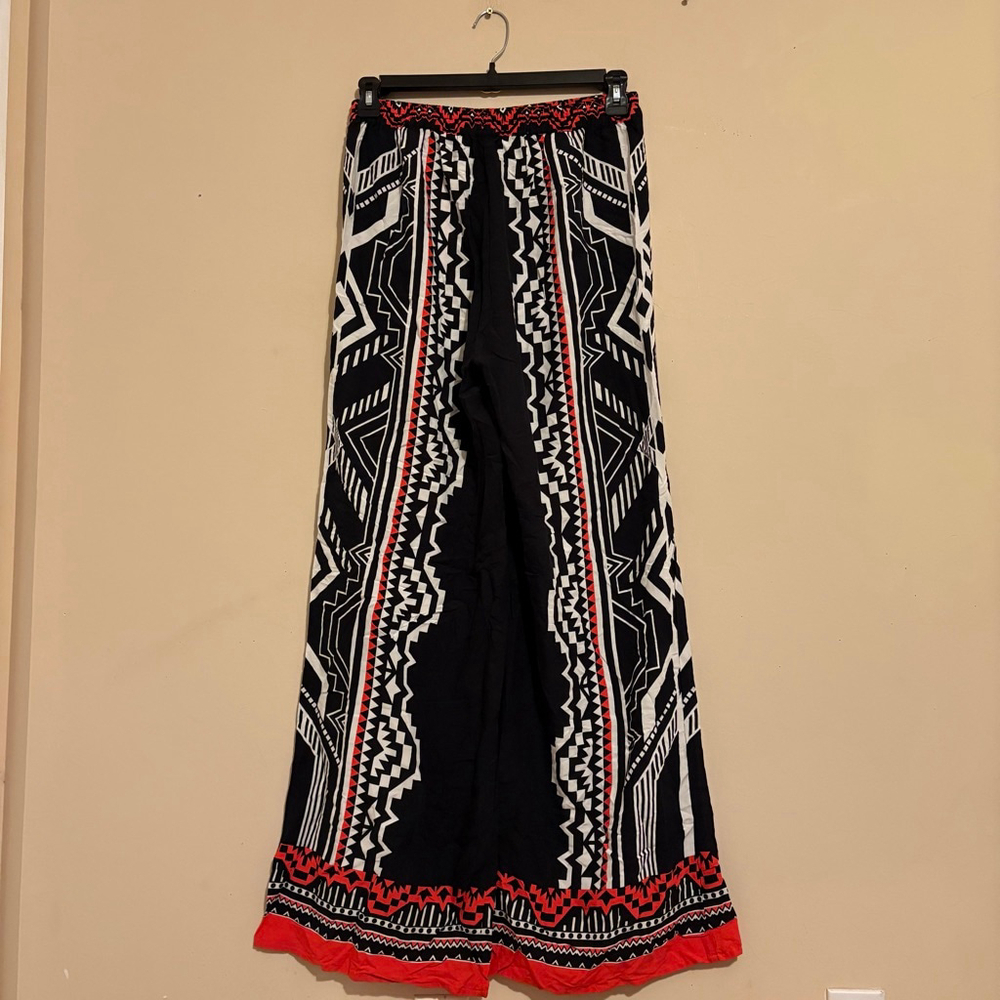 Women's Jealous Tomato L Black Red White Tribal Print Wide Leg Pants - Picture 8 of 15
